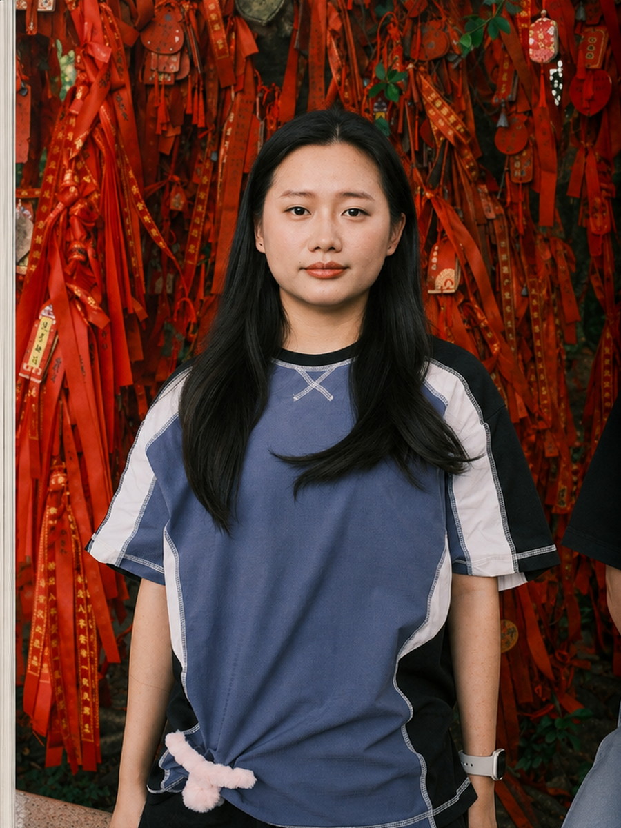 红墙前的少女